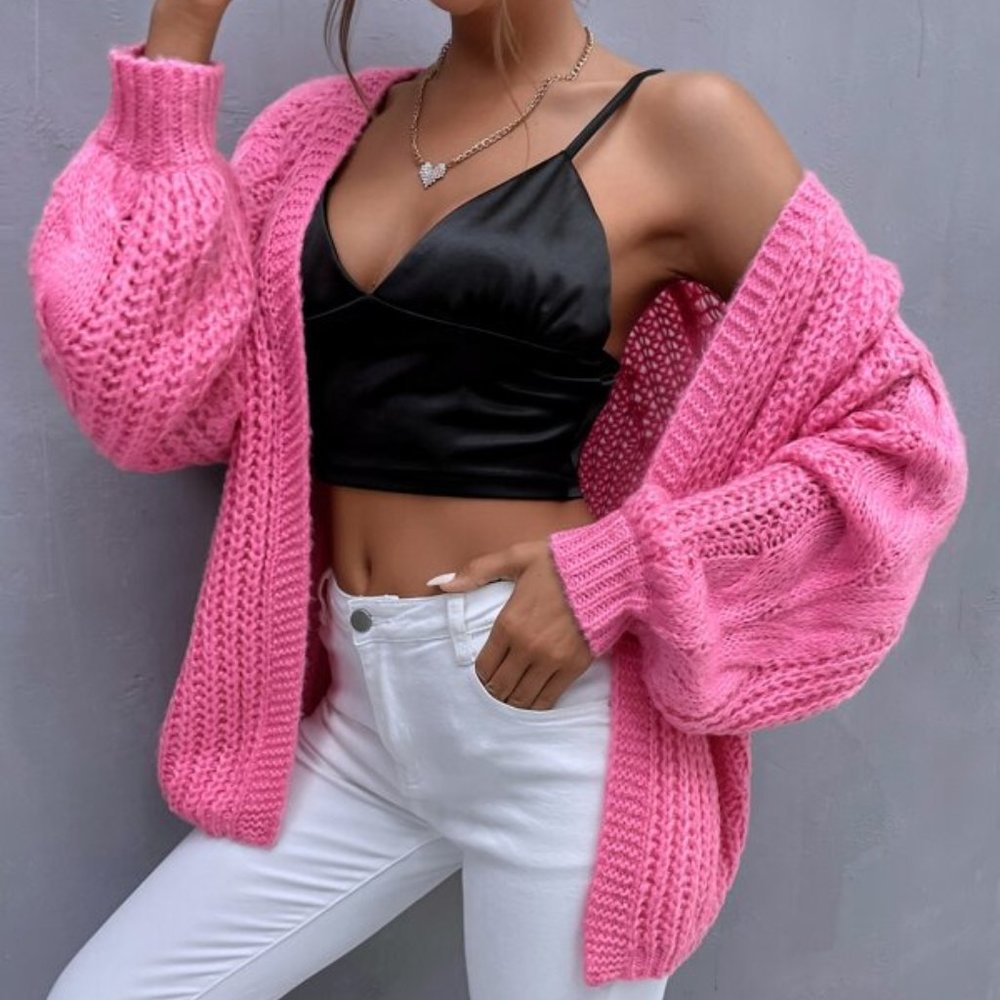 BARBIE PINK Knit Open front Cardigan - Picture 3 of 8